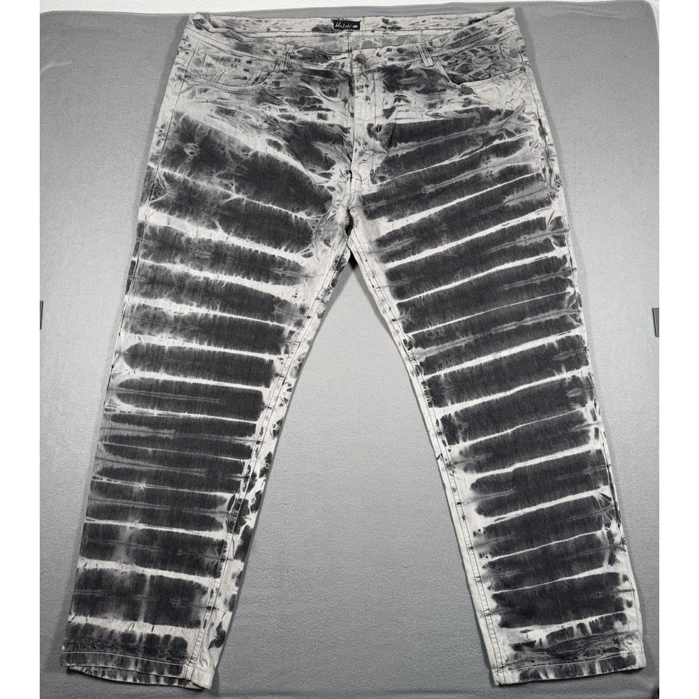 Makobi M1708 Men's Tie Dye Striped Jeans 50x32 Black Gray Streetwear